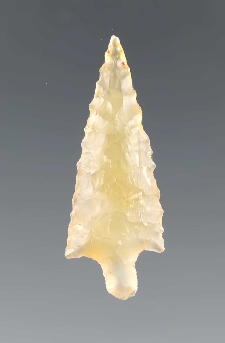 1 1/8" Well styled Rabbit Island arrow made from nearly translucent Chalcedony. Columbia River.