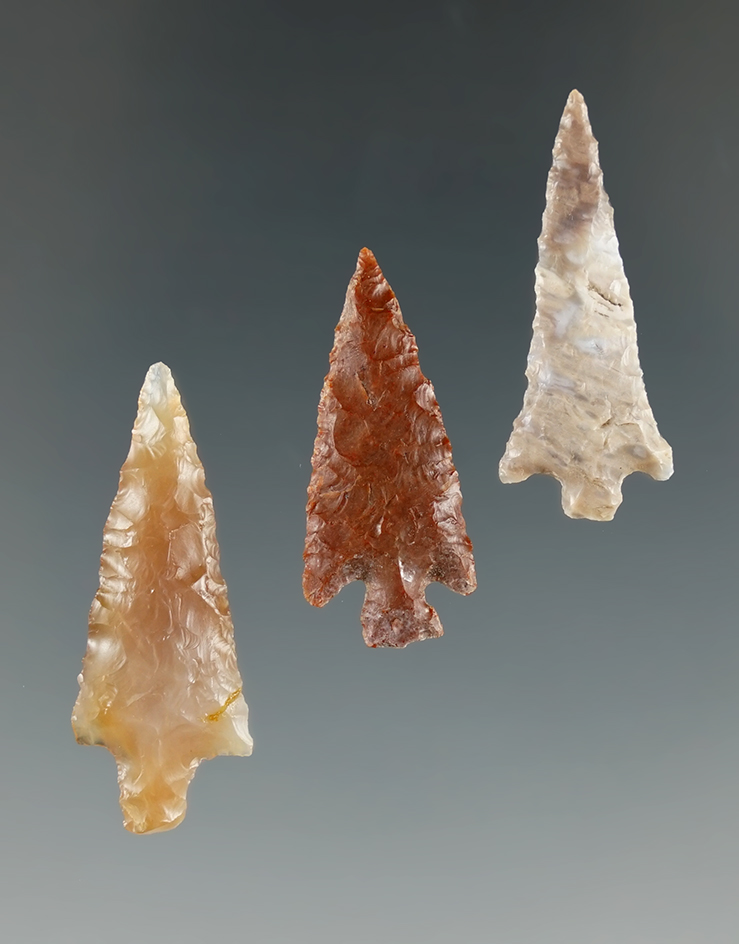 Set of 3 Columbia River Arrowheads, largest is 1 1/4". Found in Goldendale, Washington.