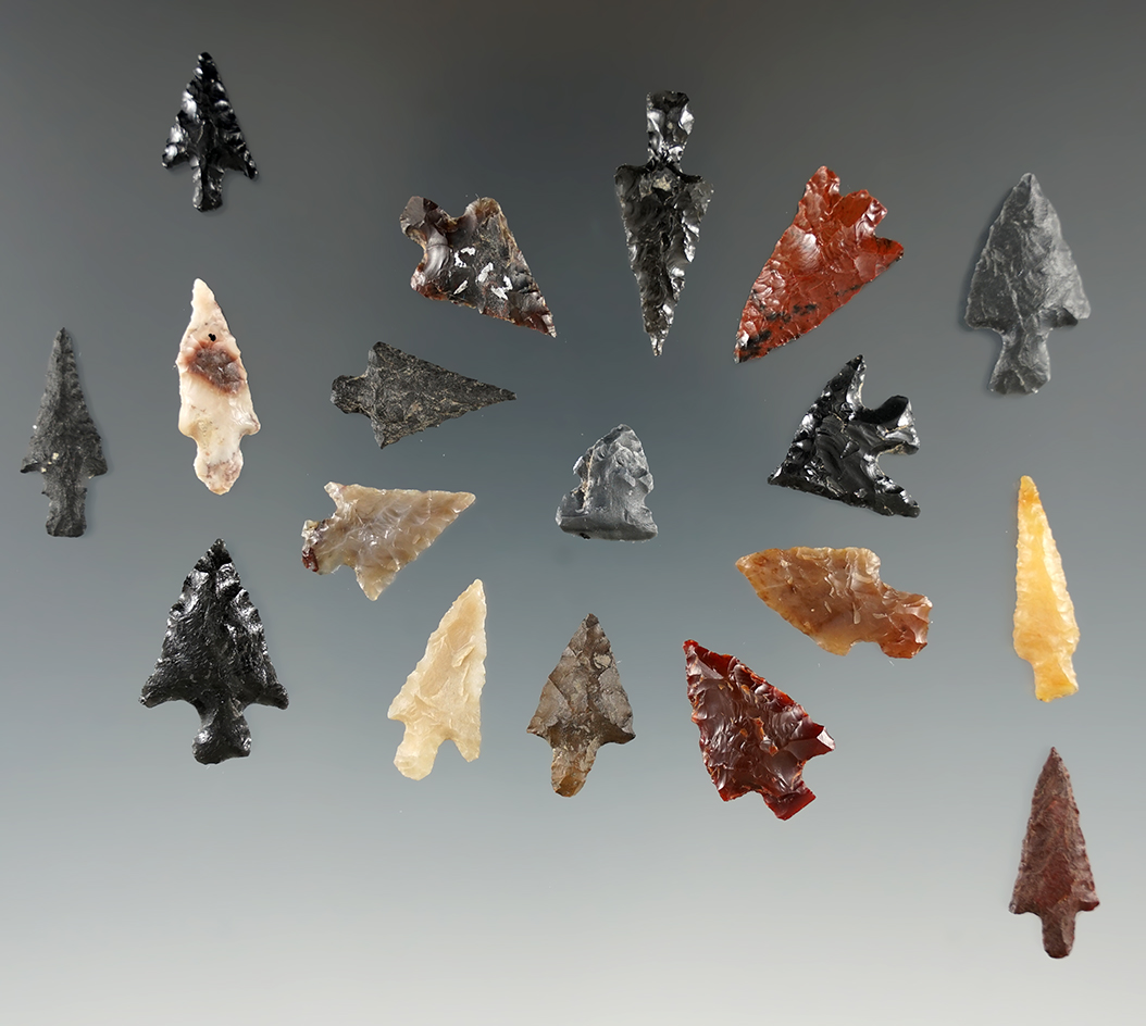 Group of 18 Assorted Arrowheads found near the John Day River in Sherman Co., Oregon.