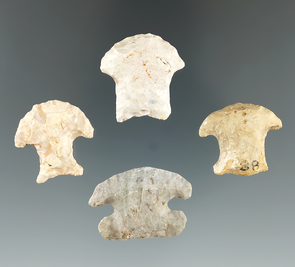 Set of 4 Hafted Scrapers from the Midwest and High Plains, largest is 1". Bennett COA.