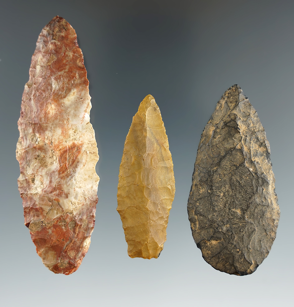 Set of 3 Blades found in Washington. Ex. Jim Hogue Collection. Largest is 3 3/8".