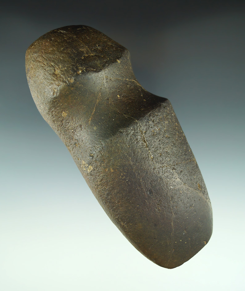 6" long 3/4 grooved Axe that is nicely polished found near Alum Creek, Delaware Co.,  Ohio.