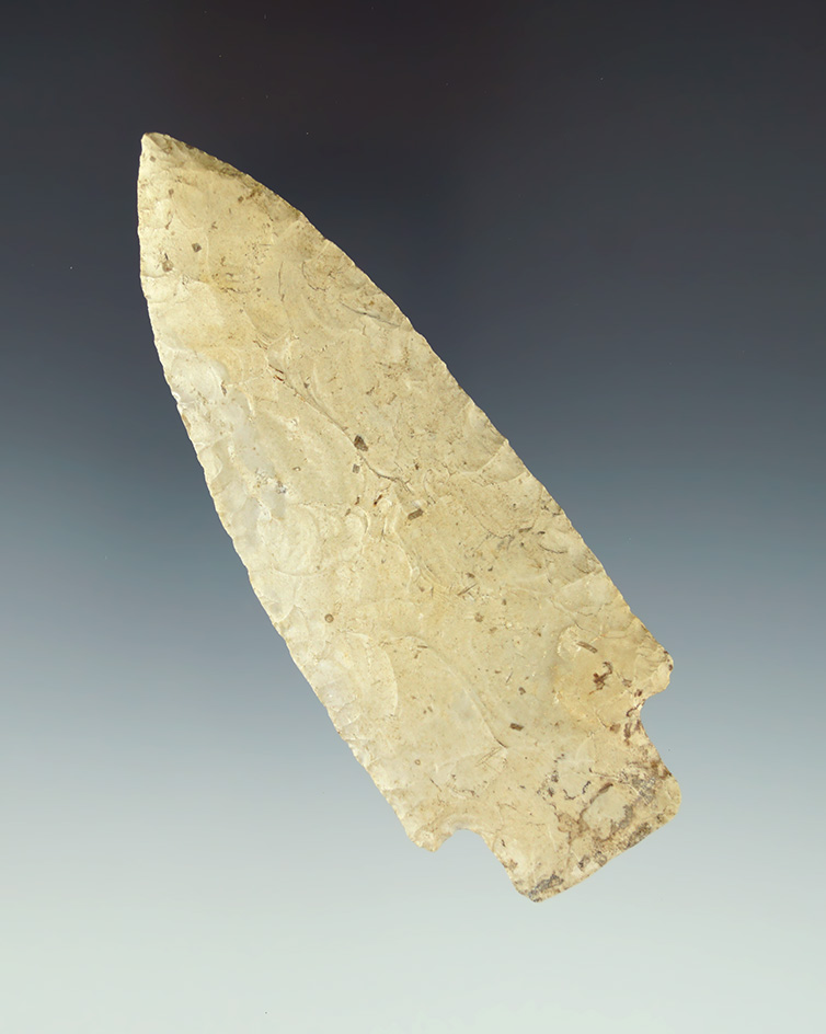 4 3/16" Stone Square Stem - Livingston Co.,  Missouri. Thin and very well flaked. Meadows COA.