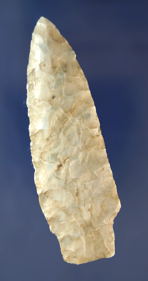 Very nice flaking on this 3 3/8" Stemmed Lanceolate found in Ohio.