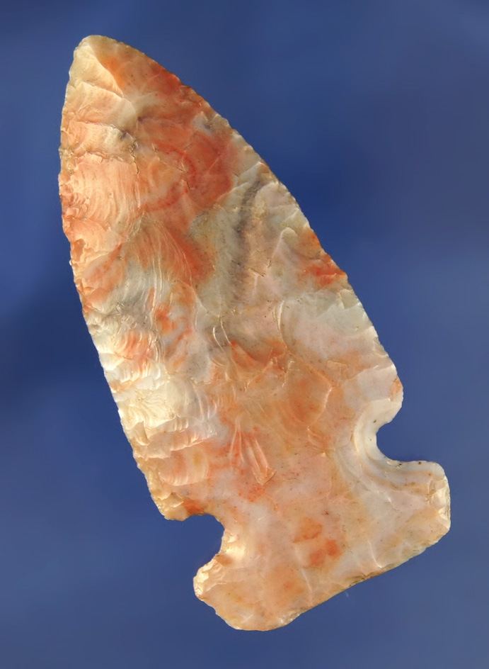 2 3/4" highly colored Archaic Sidenotch found in Marion Co.Ohio made from Flint Ridge Flint.