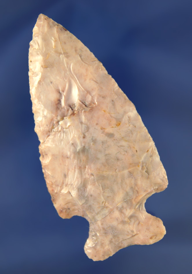 3 3/4" Archaic Cornernotch made from pink Flint Ridge Flint found in Delaware Co., Ohio.