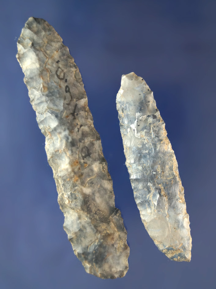 Pair of Coshocton Flint Biface Knives, largest is 3 1/4" found in Darke Co., Ohio.