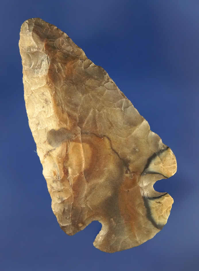 Beautifully colored Archaic Dovetail found in Brown co., Ohio.  Made from Sonora flint.