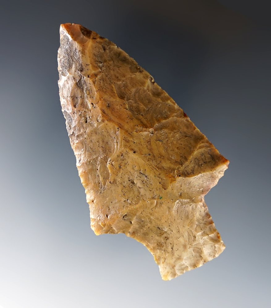 3 1/4" Stemmed point that is heavily patinated. Found in the Southern U.S.