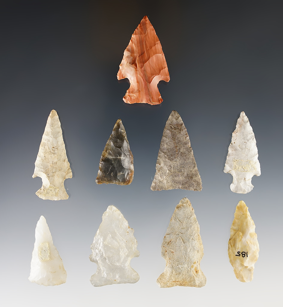 Set of 9 points found in various locations. The largest is 1 5/8".