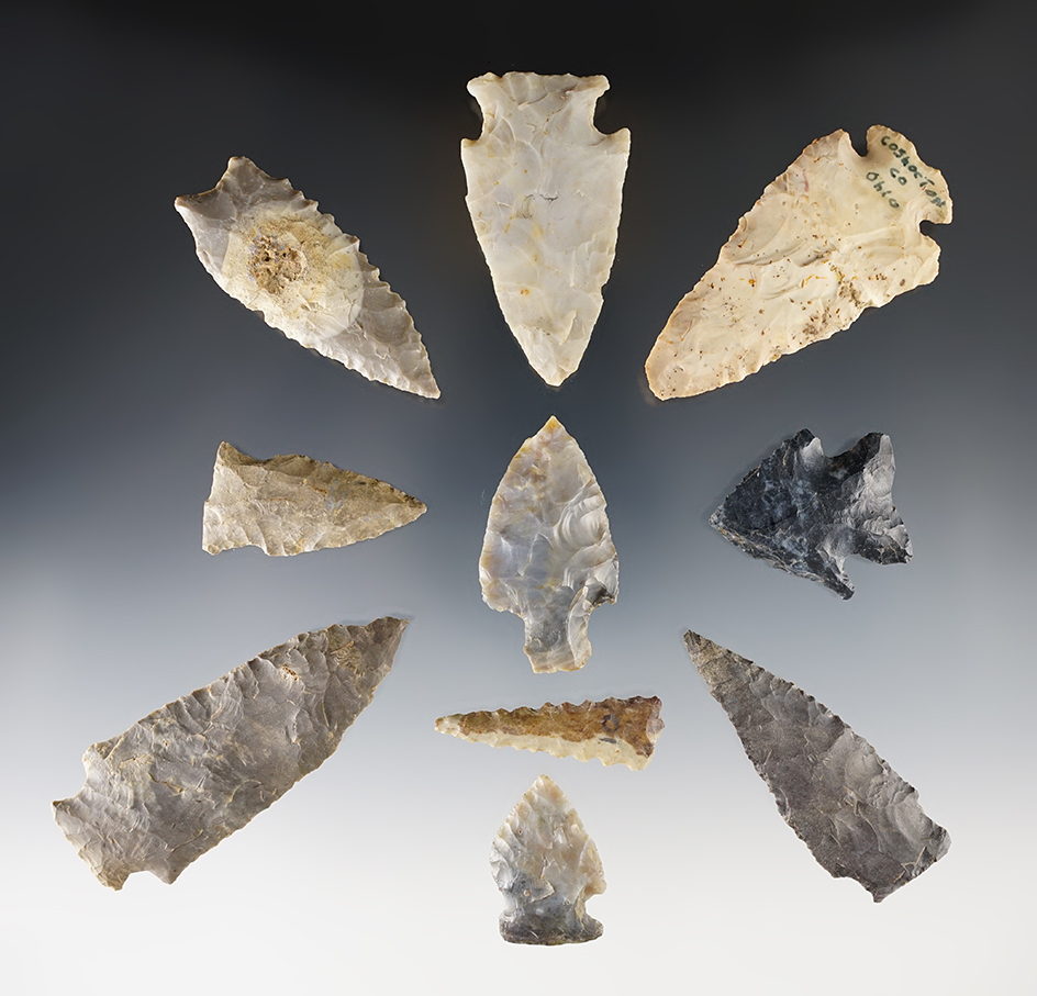 Set of 10 nice Ohio points in good condition. The largest is 3".