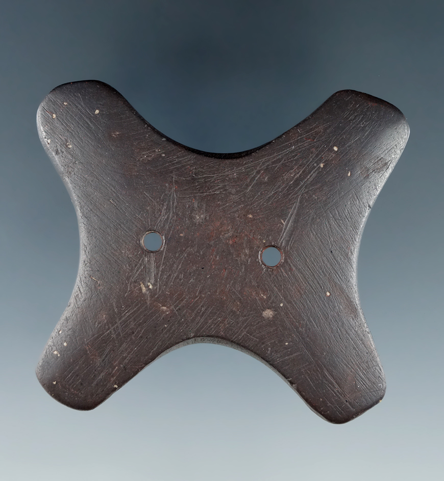 2 3/8" Hopewell Reel Gorget  found South oin Ross Co., Ohio. Pictured in Ohio Archaeologist