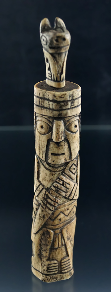 6 1/2" Inca llama effigy lime bottle made from llama bone.