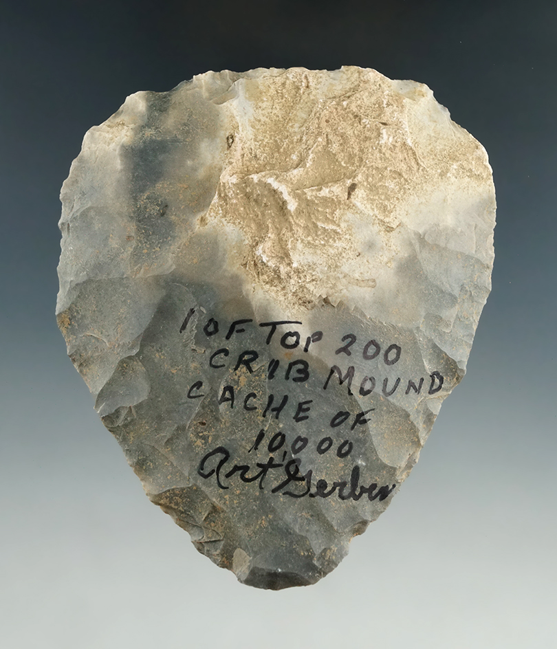 3 15/16" Crib Mound Hornstone Cache Blade found in Spencer Co., Indiana by Art Gerber.