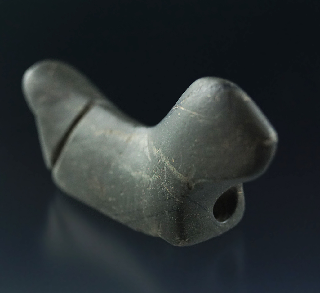 2 13/16" Birdstone - Allen Co., Indiana with tallies on the bottom, salvaged drill holes, tie-on gro