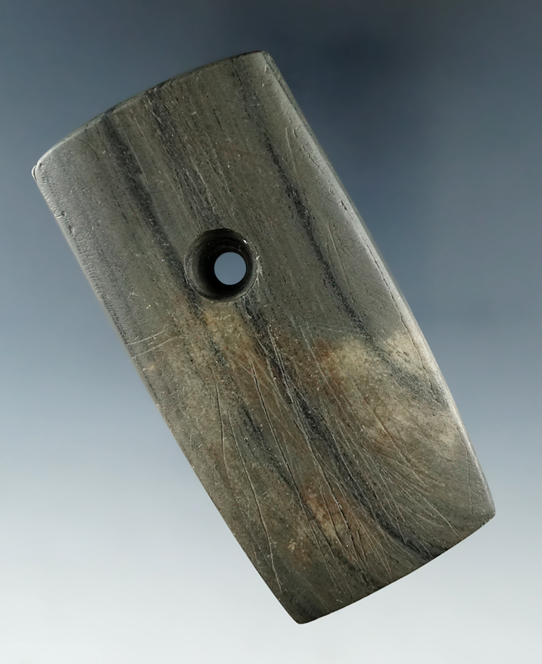 2 13/16" banded slate Pendant found in Huron Co., Ohio Finder lightly engraved his initials.