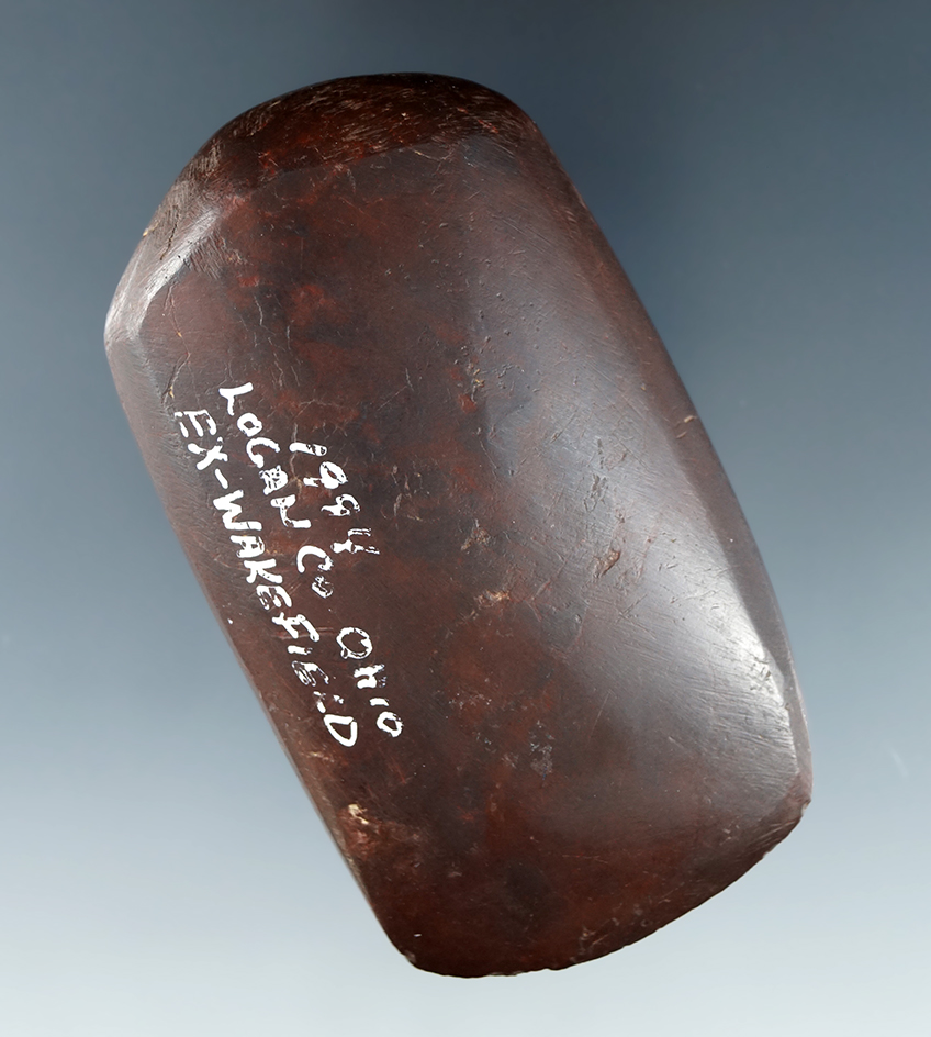 Exceptionally nice and well polished 3" Hematite Celt found in Logan Co., Ohio in 1994. Ex. Wakefiel