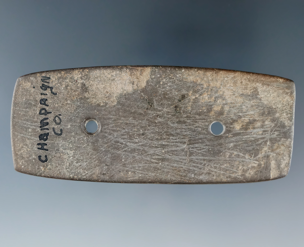 3 1/8" Hopewell Bar Gorget made from Shale, found in Champaign Co., Ohio. Ex. Eric Wagner.