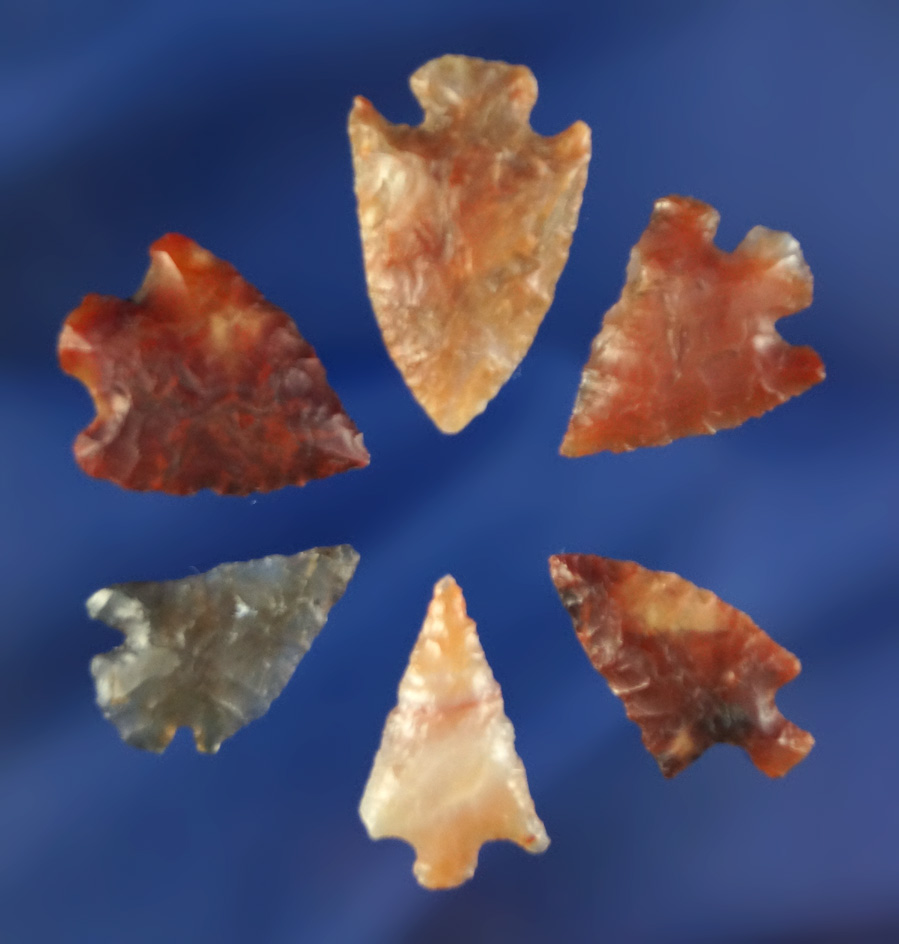 Set of six Oregon Gempoints and nice condition with beautifully colored material. Largest is 1".