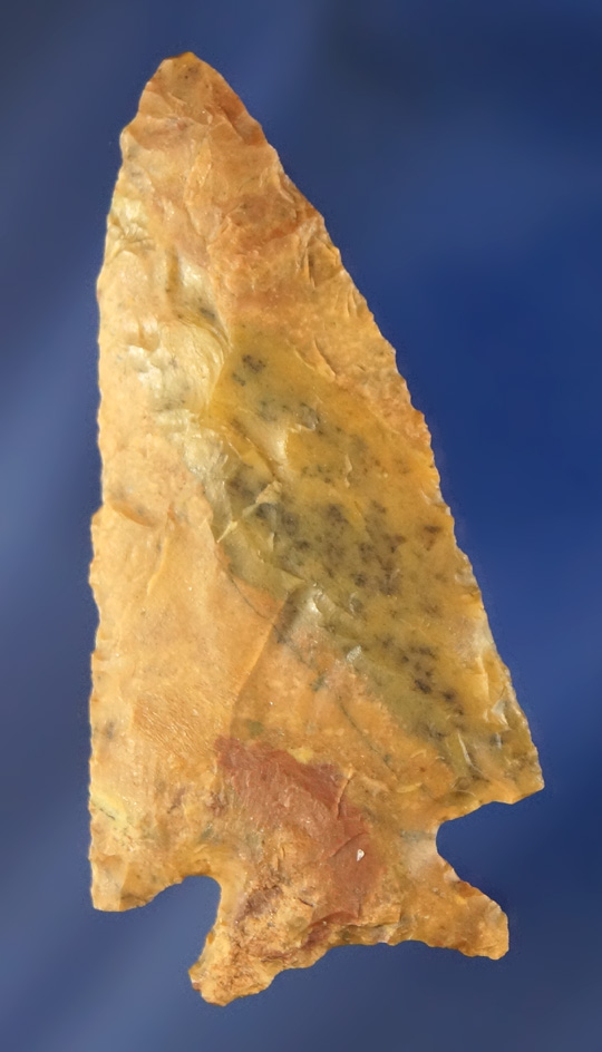 1 15/16" thin and well flaked Snake River Dart made from attractive material found in Oregon.