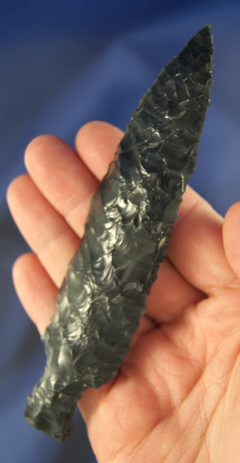 Large 4 7/8" Archaic Stemmed Knife - beautifully banded material - Klamath Falls, Oregon. COA