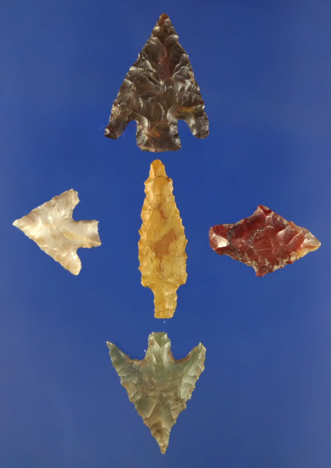 Set of five Columbia River Gempoints, largest is 7/8". All are in nice condition.