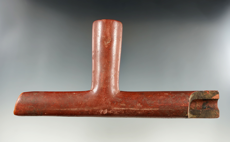 8 7/8" Circa 1800's Plain's Style Catlinite Pipe with some damage to stem area.