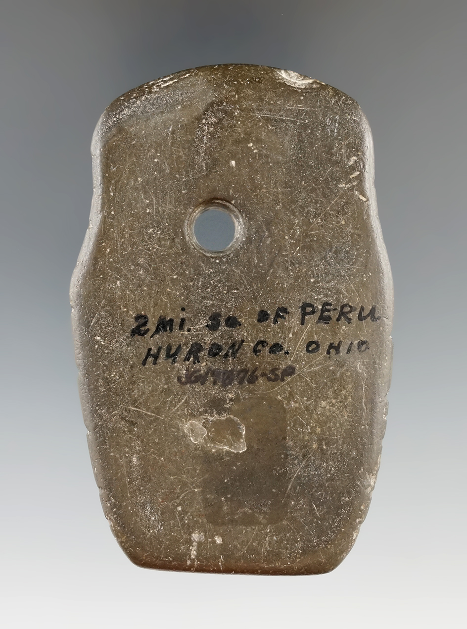 3 1/16" Hardstone Pendant with unique style & tallies, found in Huron Co., Ohio. Pictured.