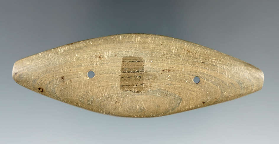 3 9/16" Bi-pointed Miniature Expanded Center Hopewell Gorget found in Ohio.