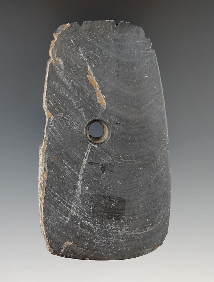 3 3/8" Glacial Slate tallied Pendant found in a field in Ashland Co., Ohio.