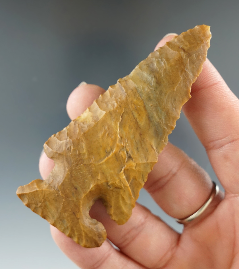 3 1/4" E-Notch made from beautifully colored Flint, found in Tennessee. Ex. Todd Pessefall.