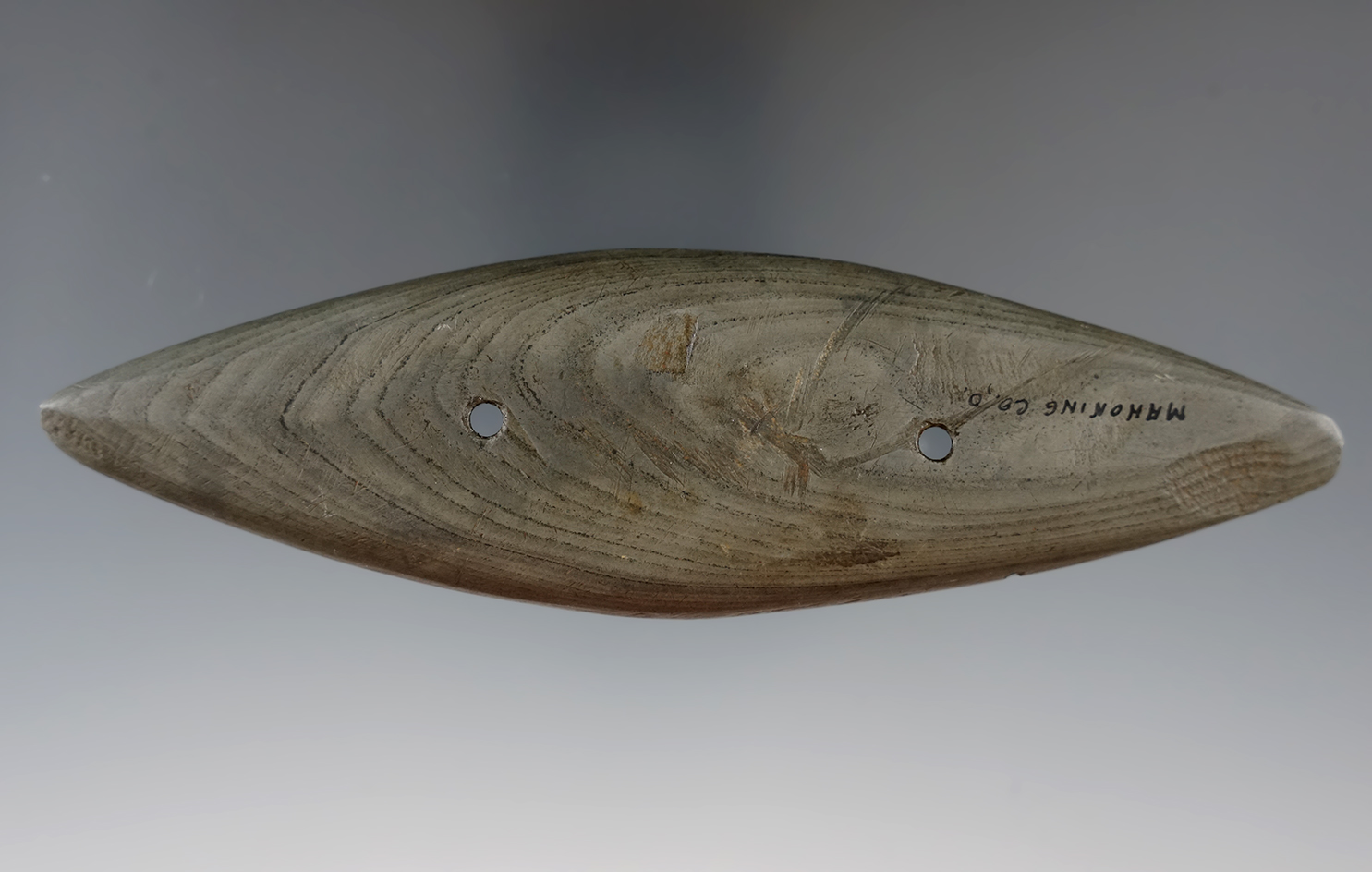 5 5/8" Bi-pointed Gorget found in Mahoning Co., Ohio. Ex. Vietzen, Ex. Dave Root.