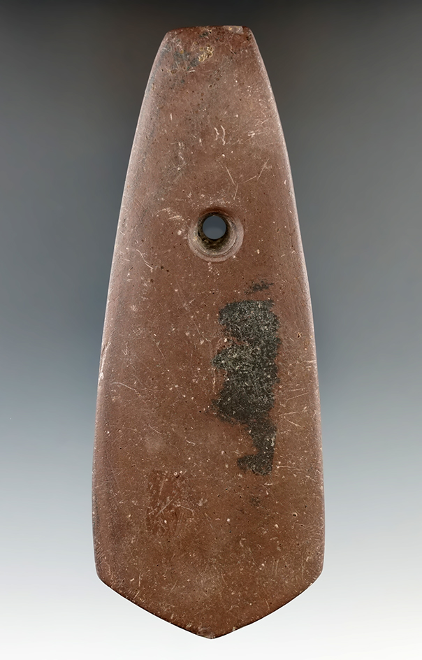 4 13/16" Red Slate Pentagonal Pendant found in Richland Co., Ohio.