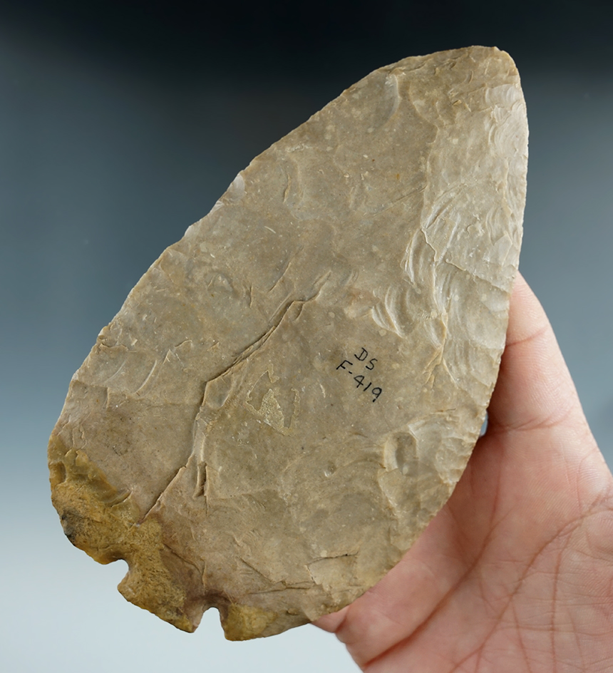 Exceptional 5 11/16" x 3 3/16" Archaic Base Tang Knife found in Hill Co., Texas. Rogers COA.