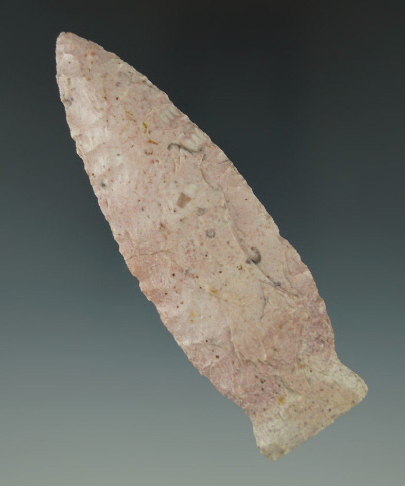 3 15/16" Rice Side Notch - Saline Co., Missouri made from Strawberry  chert. Bennett COA.