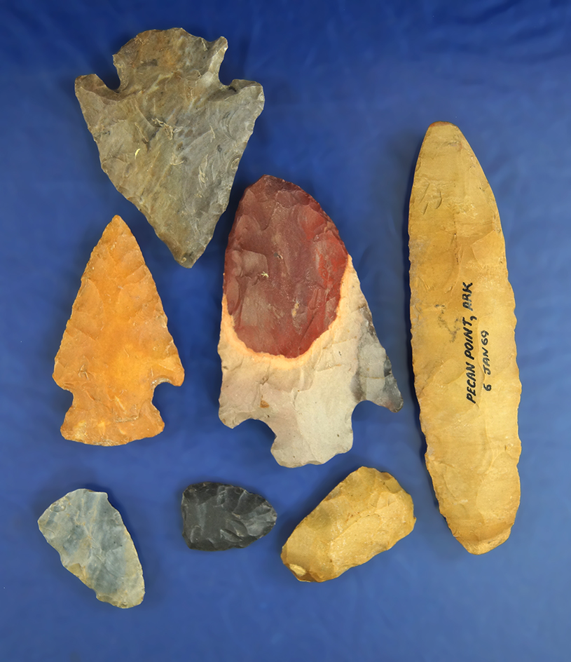 Set of seven assorted flaked artifacts and knives found in the southern U.S.