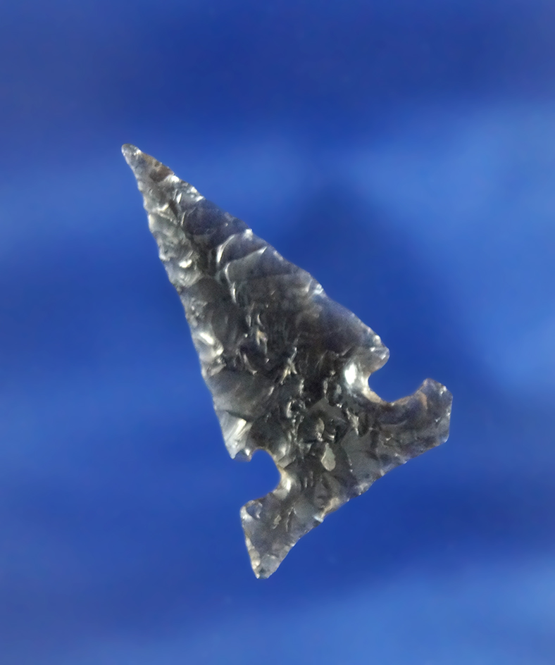 Excellent flaking and style on this 1 5/16" Obsidian Sidenotch  found in Oregon.