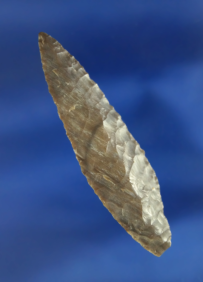 Excellent flaking on this 2 7/16" constricted base projectile found near the Columbia River.