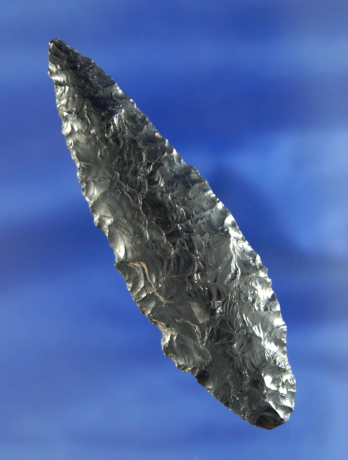 Excellent flaking on this nicely patinated 3 1/4" Obsidian Cascade found in Oregon.
