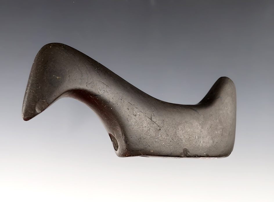 4 3/8" x 1 15/16" Glacial Kame Birdstone made from Banded Slate. Found in Franklin Co., Ohio.