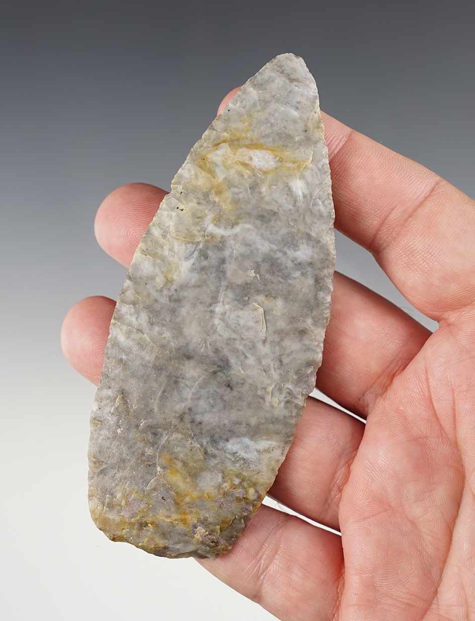 4 5/16" Upper Mercer Flint blade in nice condition found in Ohio.