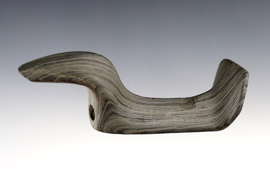 4 1/2" x 2 1/2" Glacial Kame Birdstone made from Banded Slate. Found in Franklin Co., Ohio.  