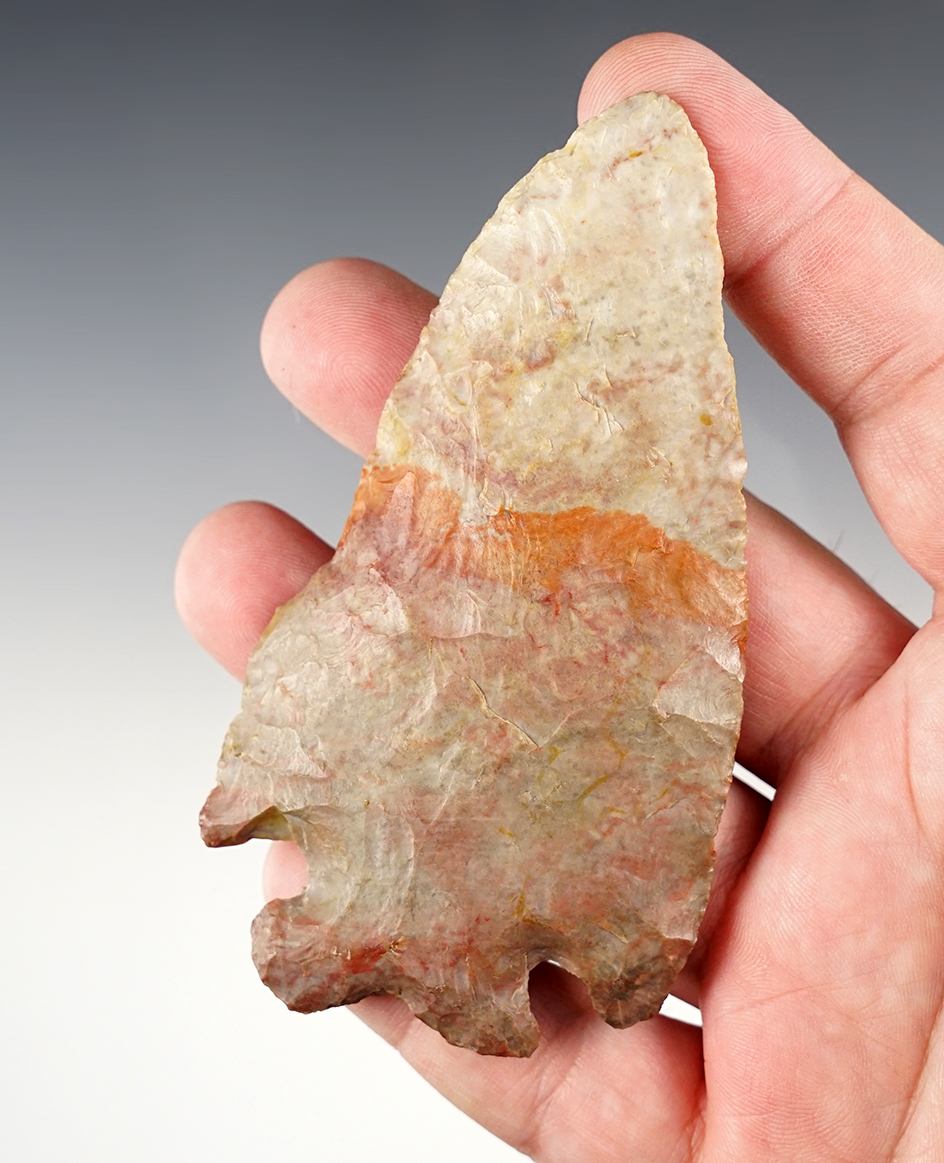 4" by 2" wide Archaic Pentagonal made from Nethers Flint. Found in Seneca Co., Ohio.