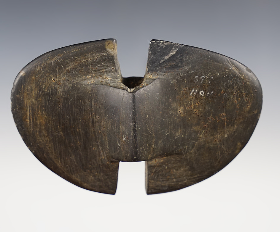 4 1/4" x 2 7/8" Double Notch Butterfly Bannerstone - restoration on notch tip, Ohio.