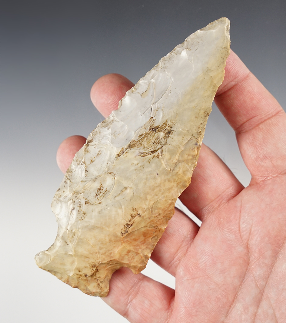 5" Flint Ridge Flint Hopewell Knife found in Wood Co., Ohio. Ex. Macy Hallock, Garry Mumaw.