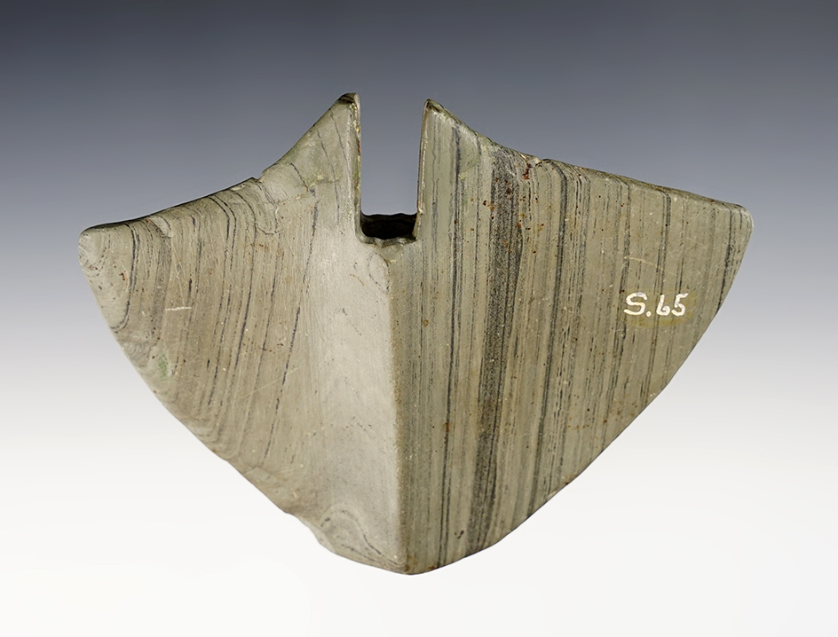 3 3/4" wide Ohio Wing Bannerstone with restoration to both notch tips. 