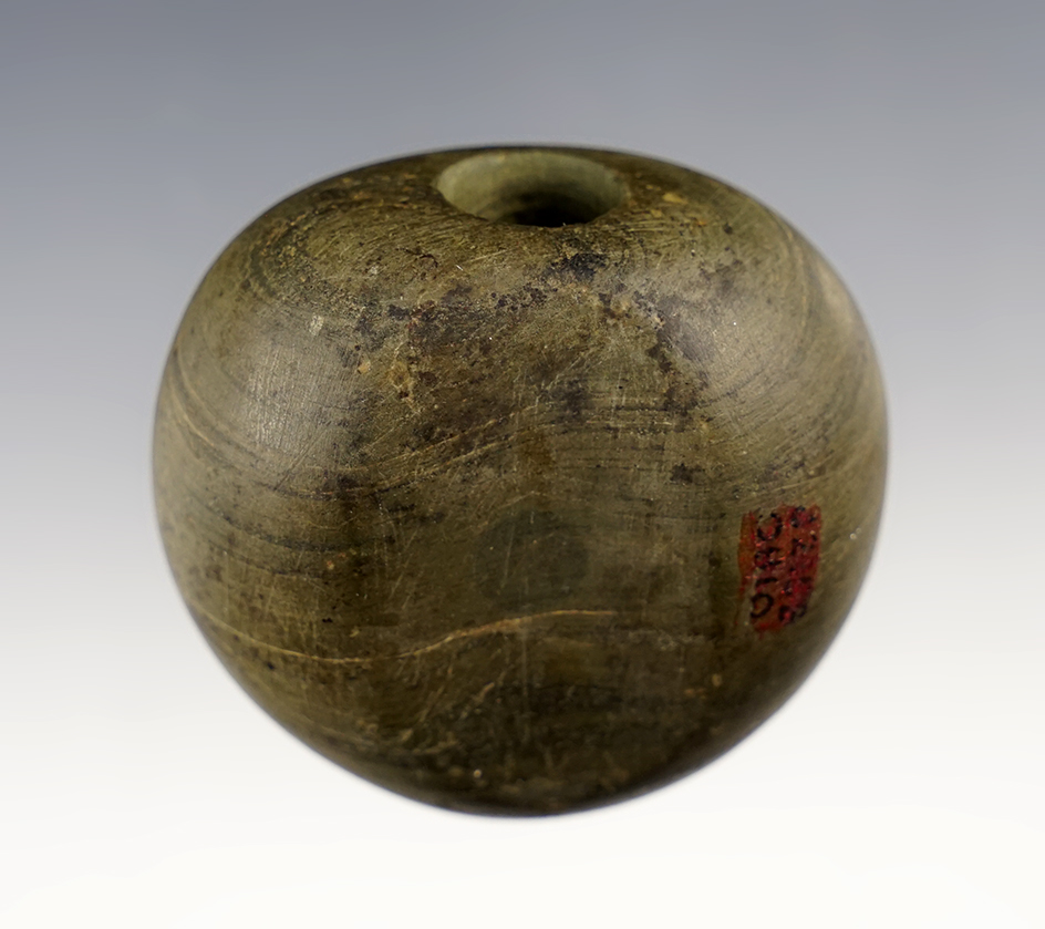 2" Fluted Ball Bannerstone - Pickaway Co., Ohio. Pict. "Archaic Bannerstone" page  313.