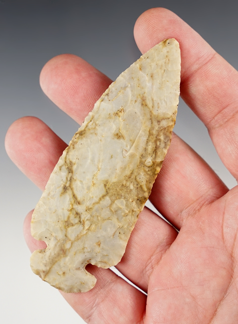 3 3/4" Dovetail with excellent flaking and style - Flint Ridge Flint. Found in Delaware Co., Ohio.