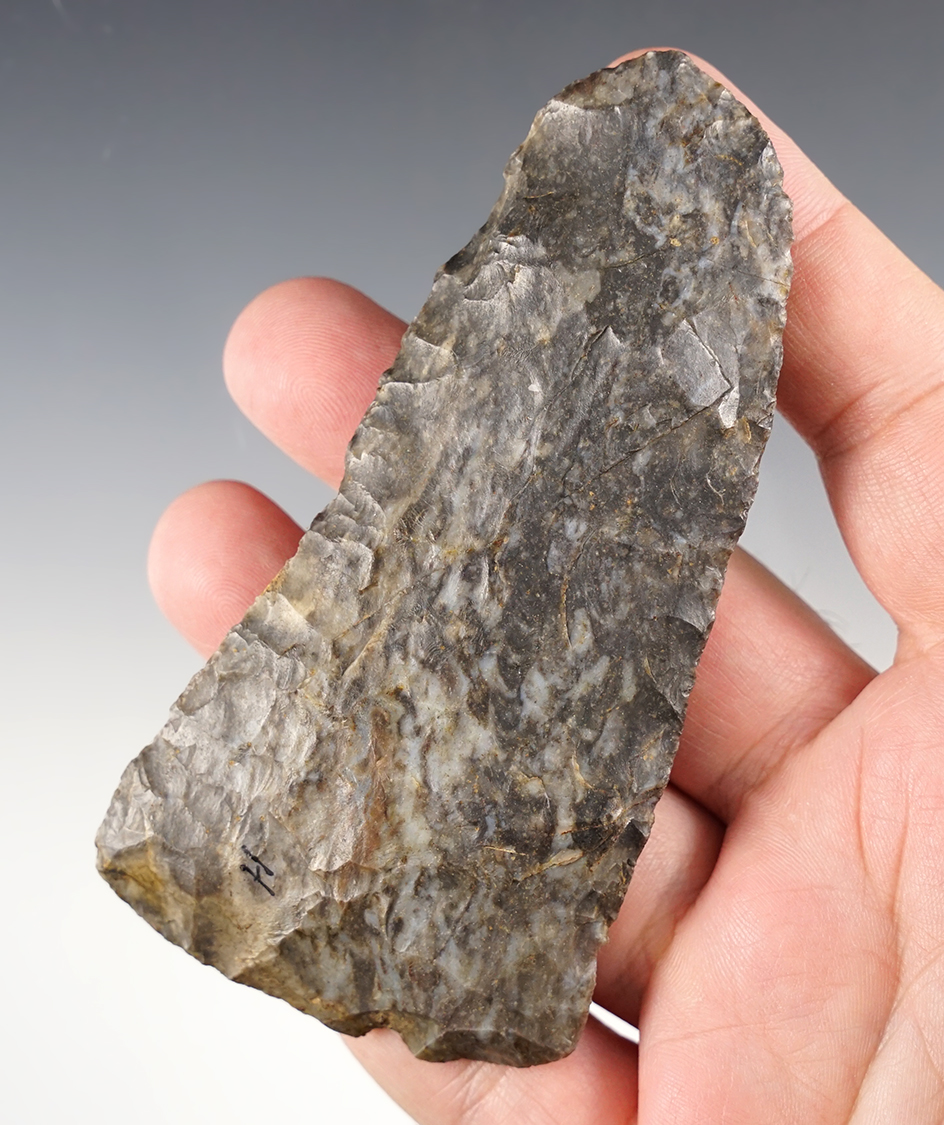 4 3/8" Blade made from Coshocton Flint, found in Ohio. Ex. Pennington collection. 