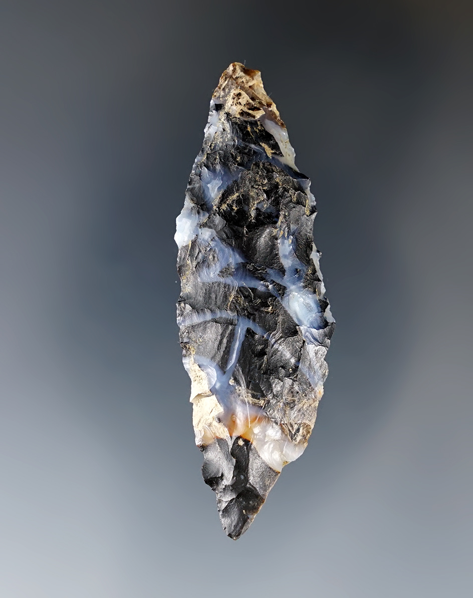 2 9/16" Cascade made from attractive blue/black Flint with quartz inclusions - Columbia River area.
